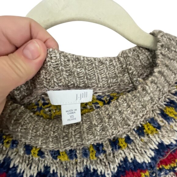 J.Jill Womens Fair Isle Knit Sweater XS Cotton Blend Gray Multicolor Tribal - Picture 4 of 7